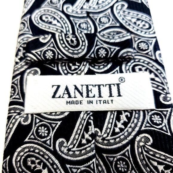 Zanetti Italy Black Gray Paisley Woven Long Silk Tie - Picture 3 of 6